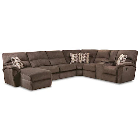 Casual 4-Piece Power Reclining Sectional with Left Chaise and USB Port